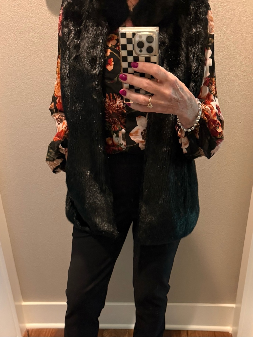 Floral Satin Blouse in Black and Multi